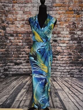 Cache Blue & Yellow Tropical Wrap Maxi Dress